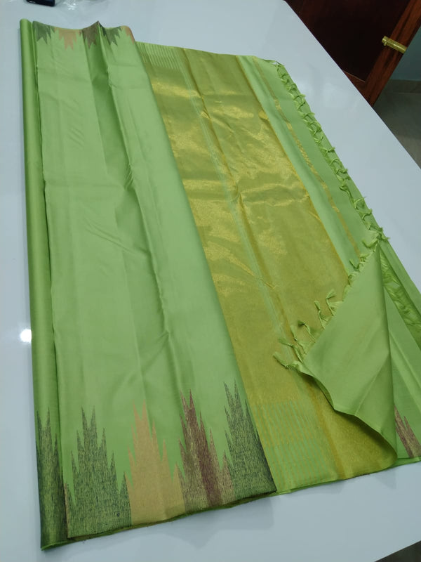 Pastel Green Temple Border Kanchipuram Silk Saree