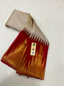 Half White Korvai Contrast Temple Border Kanchipuram Silk Saree