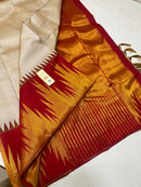 Half White Korvai Contrast Temple Border Kanchipuram Silk Saree