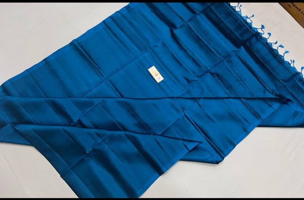 Peacock Blue Plain Soft Silk Saree