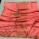 Peach Pink Wrinkle Crepe Silk Saree with Swarovski Stone Work