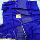 Royal Blue Wrinkle Crepe Silk Saree with Swarovski Stone Work