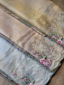 Catalogue - Tissue Silk Stripe Embroidery Cutwork Border Scallop Sarees