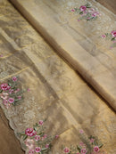 Catalogue - Tissue Silk Stripe Embroidery Cutwork Border Scallop Sarees
