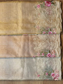 Catalogue - Tissue Silk Stripe Embroidery Cutwork Border Scallop Sarees