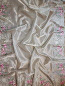 Catalogue - Tissue Silk Stripe Embroidery Cutwork Border Scallop Sarees