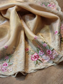 Catalogue - Tissue Silk Stripe Embroidery Cutwork Border Scallop Sarees