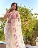 Half White Organza Saree with Skirt Embroidery Work & Crochet Lace