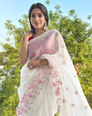 Half White Organza Saree with Skirt Embroidery Work & Crochet Lace
