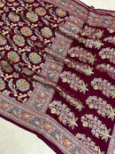 Marron Pure Khaddi Georgette Sarees with Meenakari Brush Painted Work