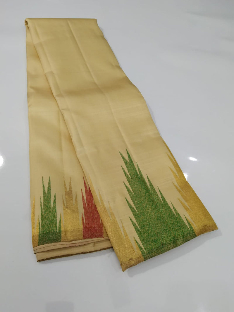 Pastel Sandal Temple Border Kanchipuram Silk Saree