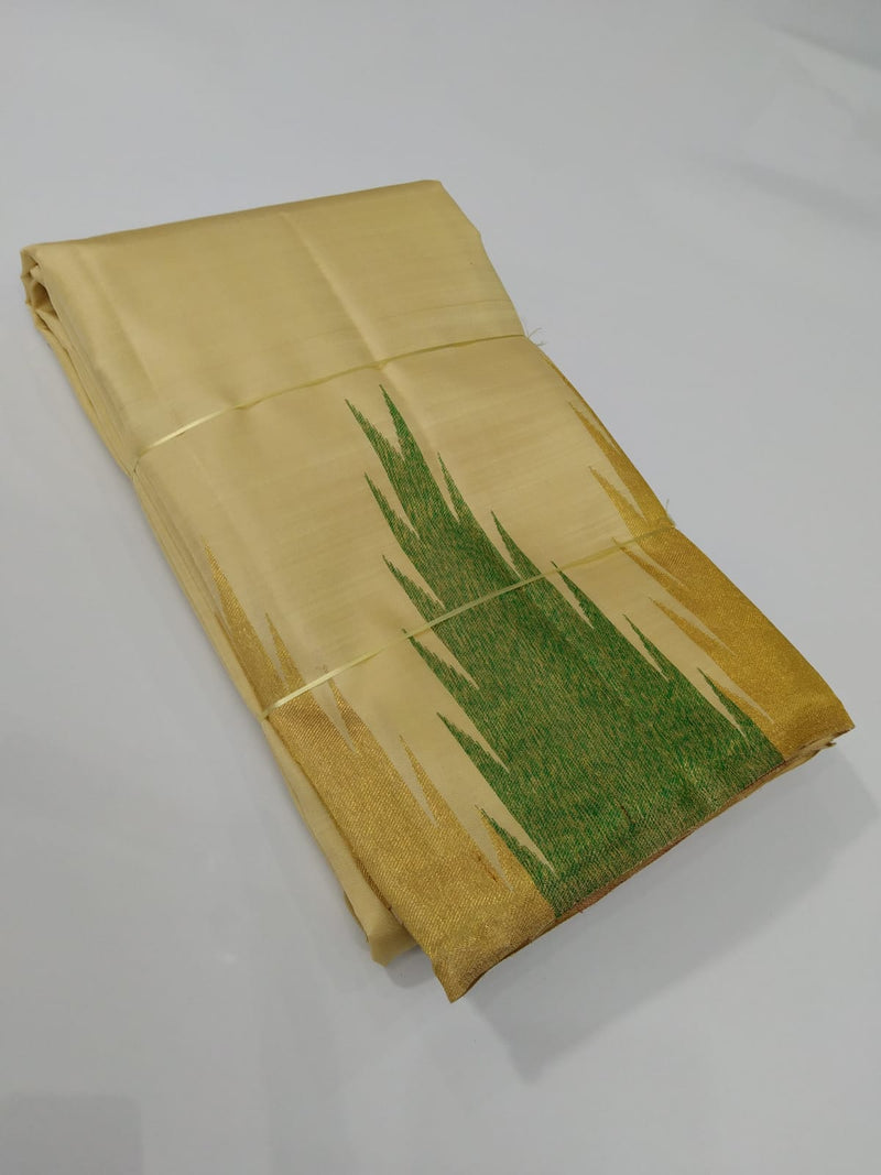 Pastel Sandal Temple Border Kanchipuram Silk Saree