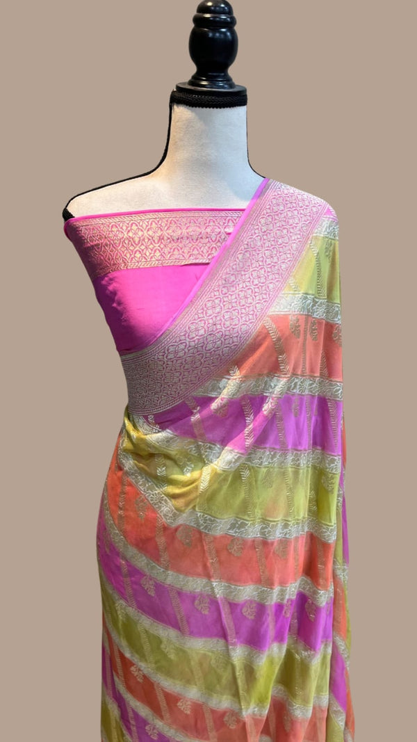 Multicolor Rangkat Banarasi Pure Khaddi Georgette Silk Saree
