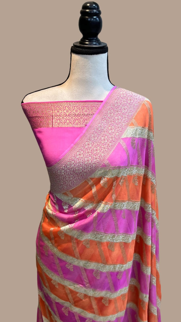 Pink Rangkat Banarasi Pure Khaddi Georgette Silk Saree