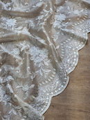 Tissue Organza Stripe Cutwork Jaal Embroidery With Scallop Border