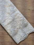 Tissue Organza Stripe Cutwork Jaal Embroidery With Scallop Border