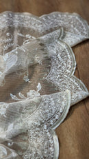 Tissue Organza Stripe Cutwork Jaal Embroidery With Scallop Border