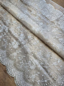 Tissue Organza Stripe Cutwork Jaal Embroidery With Scallop Border