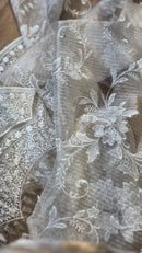 Tissue Organza Stripe Cutwork Jaal Embroidery With Scallop Border