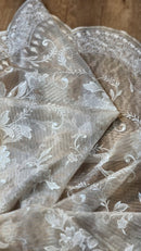 Tissue Organza Stripe Cutwork Jaal Embroidery With Scallop Border