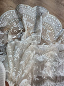 Tissue Organza Stripe Cutwork Jaal Embroidery With Scallop Border