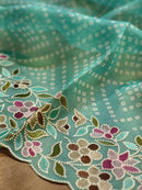 Blue Organza Saree Embroidery Pearl Border with Bandhani Print