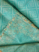Blue Organza Saree Embroidery Pearl Border with Bandhani Print
