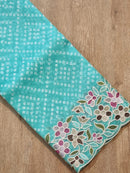 Blue Organza Saree Embroidery Pearl Border with Bandhani Print