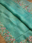 Blue Organza Saree Embroidery Pearl Border with Bandhani Print