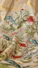 Half White Floral Jungle Embroidery Organza Saree with Banarasi Border