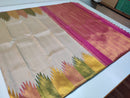 Half White Beige 8 Kol Korvai Temple Border Pure Kanchipuram Silk Saree