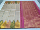 Half White Beige 8 Kol Korvai Temple Border Pure Kanchipuram Silk Saree