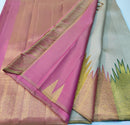Half White Beige 8 Kol Korvai Temple Border Pure Kanchipuram Silk Saree