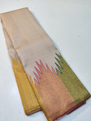 Half White Beige 8 Kol Korvai Temple Border Pure Kanchipuram Silk Saree