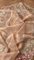 Catalogue - Tissue Silk Stripe Embroidery Cutwork Border Scallop Sarees