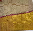 Half White Beige with Pink Korvai Raising Temple Border Kanchipuram Silk Saree