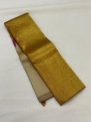 Half White Beige with Pink Korvai Raising Temple Border Kanchipuram Silk Saree