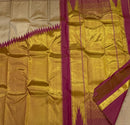 Half White Beige with Pink Korvai Raising Temple Border Kanchipuram Silk Saree