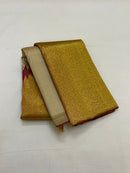 Half White Beige with Pink Korvai Raising Temple Border Kanchipuram Silk Saree