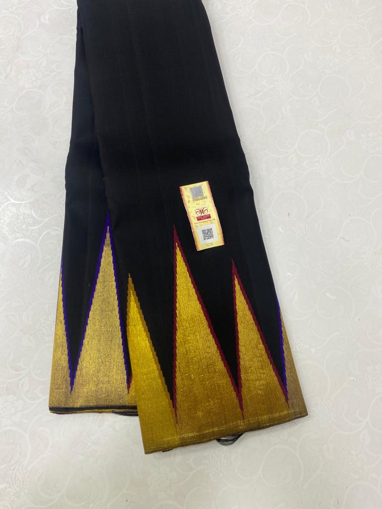 Black Majentha Korvai Temple Border Handloom Kanchipuram Silk Saree