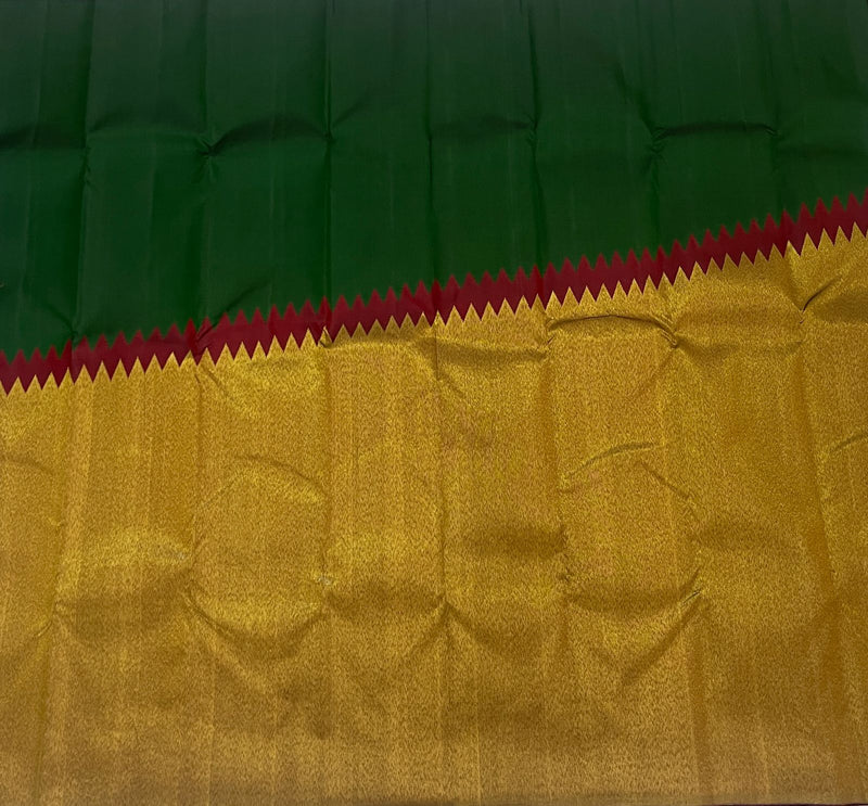 Green Maroon Korvai Raising Temple Border Kanchipuram Silk Saree