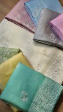 Catalogue - Organza Sarees with Peacock Chikankari Embroidery Work