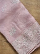 Baby Pink Organza Saree with Peacock Chikankari Embroidery Work
