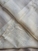 Half White Organza Saree with Peacock Chikankari Embroidery Work