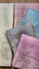Catalogue - Organza Sarees with Peacock Chikankari Embroidery Work