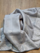 Grey Organza Saree with Peacock Chikankari Embroidery Work