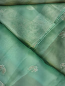 Blue Organza Saree with Peacock Chikankari Embroidery Work