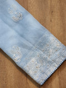 Pastel Blue Organza Saree with Peacock Chikankari Embroidery Work