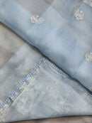 Pastel Blue Organza Saree with Peacock Chikankari Embroidery Work