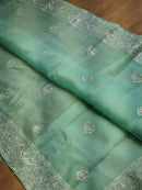 Blue Organza Saree with Peacock Chikankari Embroidery Work